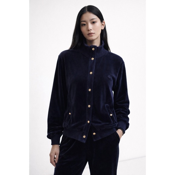 Lauren Ralph Lauren Jackets & Blazers - LRL Ralph Lauren Navy Velvet Track Jacket Sz XL Gold Snaps Vintage Y2K City Chic